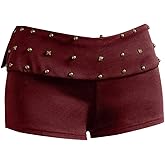 MakeMeChic Women's Fall Y2K Punk Shorts Rivet Studded Straight Leg Mini Shorts Club Outfits