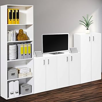 4-teiliger Wandschrank Weiß - 240cm - Platz für TV - HiFi - Bücher