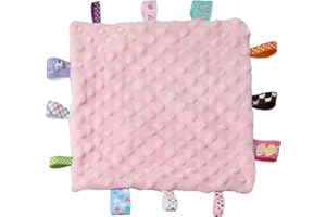 CREVENT Tag Security Blankets for Babies, Soft Small Loveys for Girls, Baby Comforter Sensory Blanket, Great Gifts for Birthday Baby Shower 10"X10" (Pink, Crib)