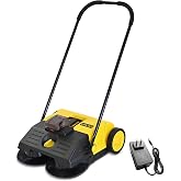 Battery Powered Walk-Behind Floor Sweeper, 23-Inch Cleaning Path (Yellow) | Push sweeper with dual side brushes, 6.6-gallon bin and adjustable handle for dry hard-surface debris; not a vacuum