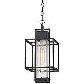 Osimir Outdoor Pendant Light, 16" 1-Light Large Hanging Porch Light Fixtures, Modern Black Outside Chandelier Lantern Lightin
