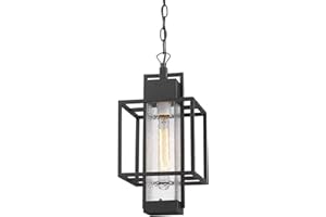 Osimir Outdoor Pendant Light, 16" 1-Light Large Hanging Porch Light Fixtures, Modern Black Outside Chandelier Lantern Lighting with Bubble Glass for Porch Gazebo Entryway, 2375/1HL