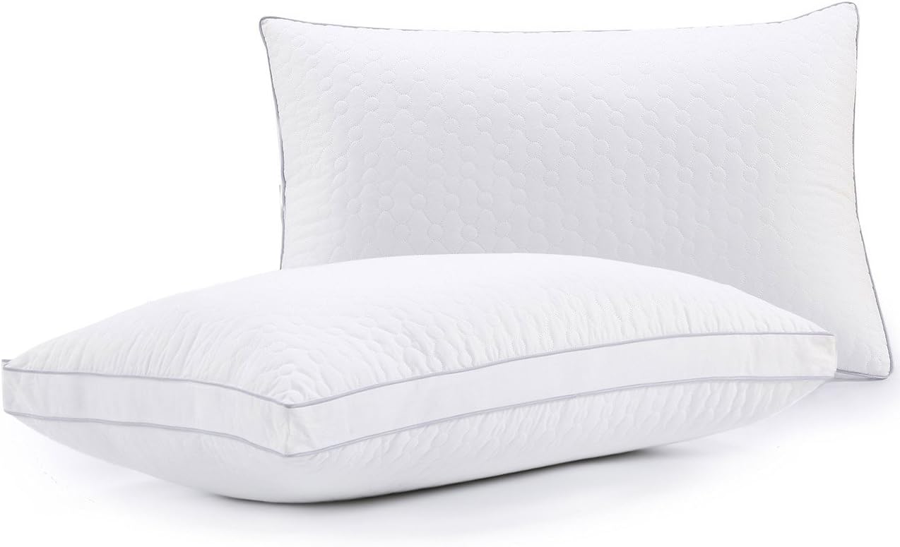 BINMA Bed Pillows 2 Pack, Bedding Pillows for Sleeping, Dust Mite Repellent Silk Cotton and Feather Velvet Fillers for All Sleepers, Queen