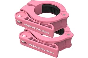 Iron Crush Olympic Barbell Clips - Adjustable & Slim Gym Clamps for Maximum Weight Capacity - Quick Release Barbell Collar Bar Locks for Weight lifting Fitness Training (Pink)
