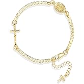J&H DiaJuvelo Virgin Mary Bracelet Charm Gold Cross for Women Religious Trendy Charm Medal Adjustable Size Cubic Zirconia Jewelry Mujer Virgen de Guadalupe Pulseras Gifts