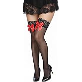 Syhood Valentine's Day Women Bow Lace Thigh High Stockings Knee High Socks Silicone Lace Top Sheer Stocking