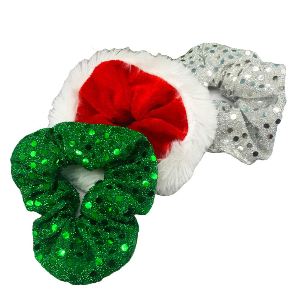 Minkissy Christmas Hair Ropes, 6pcs Christmas Scrunchies Hair Bands Ponytail Holder Sequin Hair Ties for Women Girls