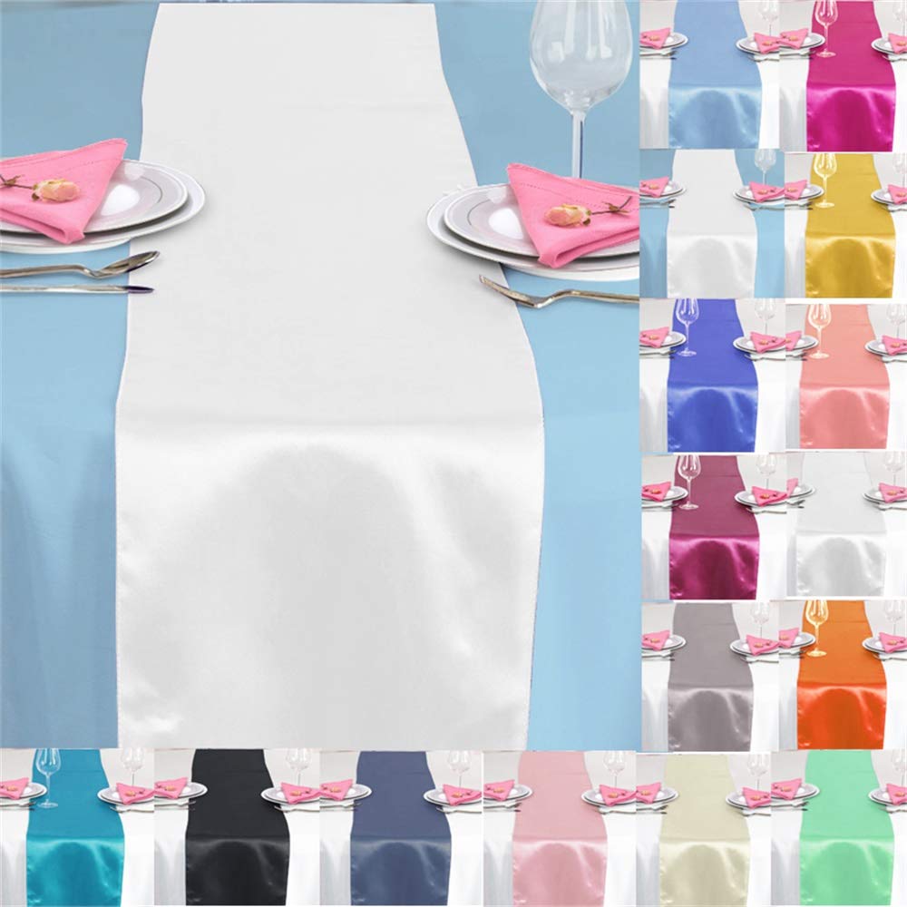 Time to Sparkle 5 Pack Satin Table Runners 12"x108"inch Chair Sashes Swags Wedding Party Table Decoration - White