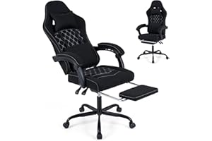 Goplus Gaming Chair, Height & Backrest Adjustable Computer Chair with Footrest, Lumbar Support, Linkage Armrests & Detachable
