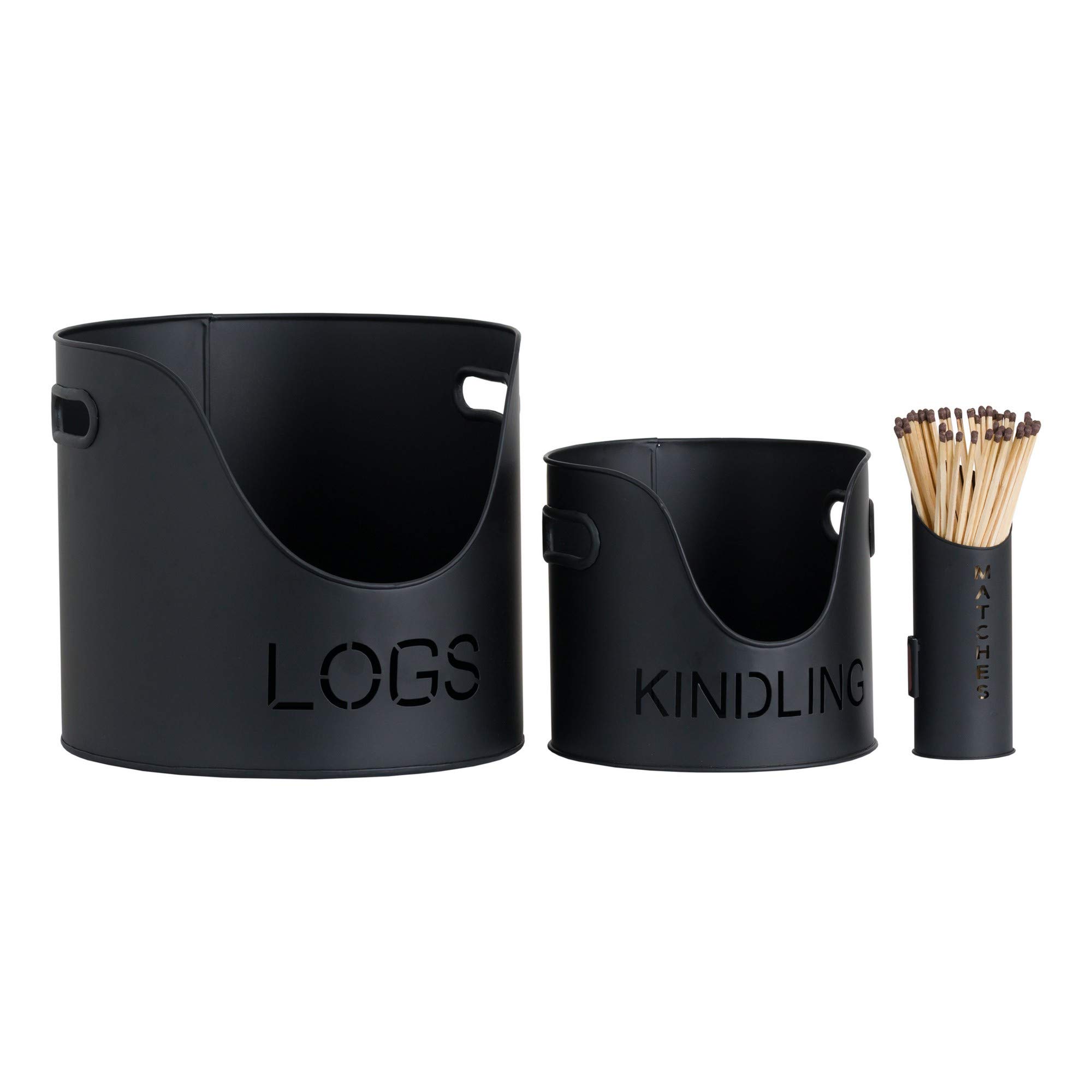 Hill 1975 19143 Log's & Kindling Buckets + Matchstick Holder in Black, Metal, Mixed, one