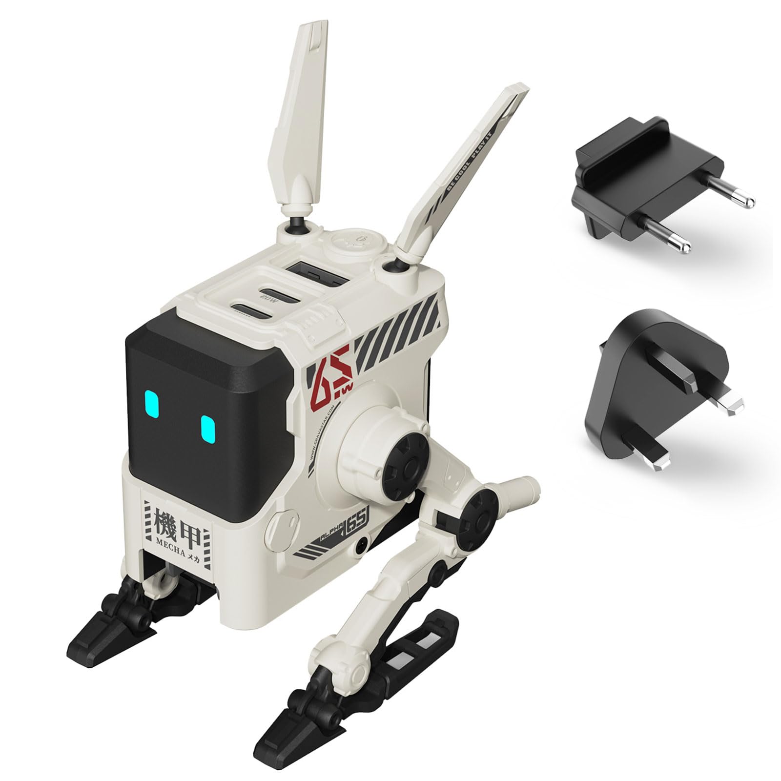 GravaStar Alpha 65W GaN Fast Charger, 3-Port Fast Charger with Multi Plug for Travel, Worldwide Universal Charger for UK/EU/USA, Foldable Wall USB C Charger for iPhone, MacBook, iPad, Galaxy (White)