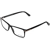 TOM FORD Men's TF 5408 001 Black Clear Rectangular Eyeglasses 56mm, Shiny Black, Shiny Rose Gold "T" Logo, 56/16/145