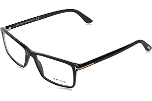 TOM FORD Men's TF 5408 001 Black Clear Rectangular Eyeglasses 56mm, Shiny Black, Shiny Rose Gold "T" Logo, 56/16/145