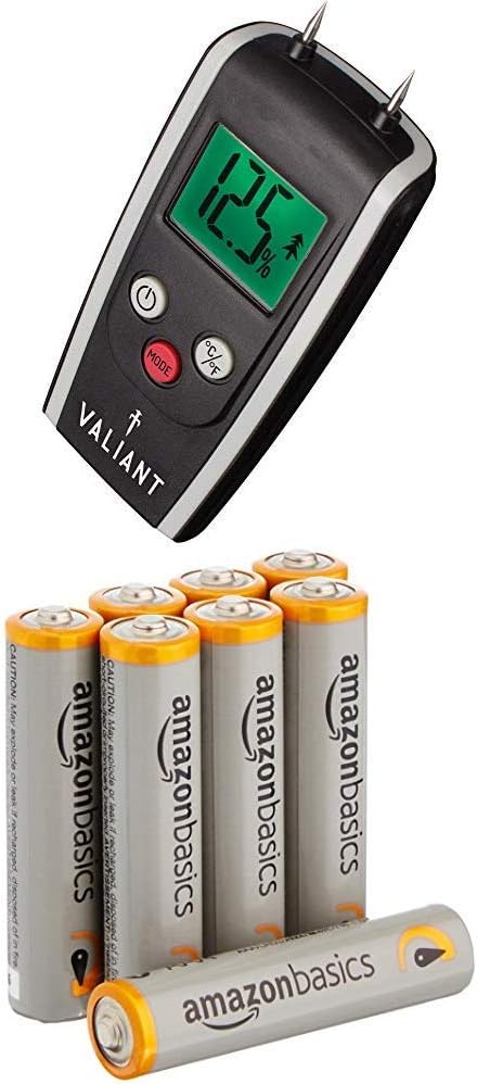 Valiant FIR421 Digital Moisture Meter for Firewood Timber and Brickwork Black with Amazon Basics Batteries