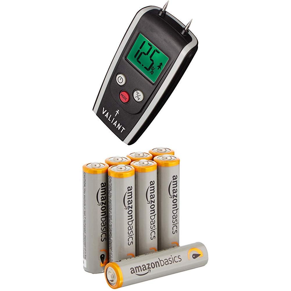 Valiant FIR421 Digital Moisture Meter for Firewood Timber and Brickwork, Black with Amazon Basics Batteries