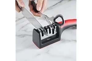 Knife Sharpener 4 in 1 Four Stage Portable Outdoor Handheld Sharpener for Kitchen Knives, Red And Black Base, Highly Effectiv