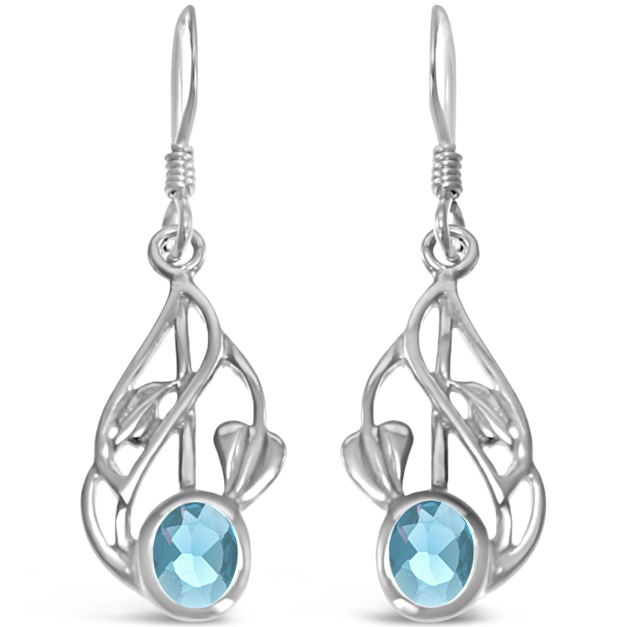 Alexander Castle Charles Rennie Mackintosh Blue Topaz 925 Sterling Silver Earrings for Women - Drop Earrings with Jewellery Gift Box - 20mm x 10mm
