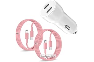 QZVOO iPhone 14 13 Car Charger, Certified 45W Dual Port USB C Rapid Apple Car Adapter with 6ft Type C to Lightning Cable Fast Charging for iPhone 14 Pro/14 Pro Max/14 Plus/13/12/11/X/XS/SE,iPad-Pink
