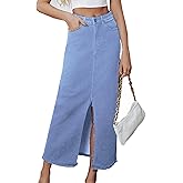 Denim Skirt for Women Midi Jeans Skirt A Line Slit Below The Knee Long Skirt