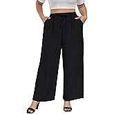 VOGUEMAX Womens Plus Size Wide Leg Pants Summer Casual Pants Loose Fit Flowy High Waisted Trousers with Pockets
