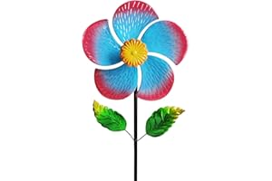 Senflame Garden Wind Spinners & Metal Wind Sculptures - Outdoor Windmill Decor with Vibrant Red & Blue, Yard Art for Patio Lawn Garden Ornament, Dynamic Wind Spinner Sculpture for Landscape 1Pack