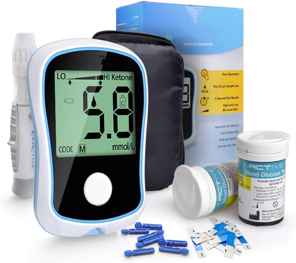 WSN Blood Glucose Tester Diabetes Test Kit Intelligent Self-Service Blood Glucose Meter Painless Blood Test Ketone Reminder to Send 50 Test Strips + 50 Blood Collection Needle