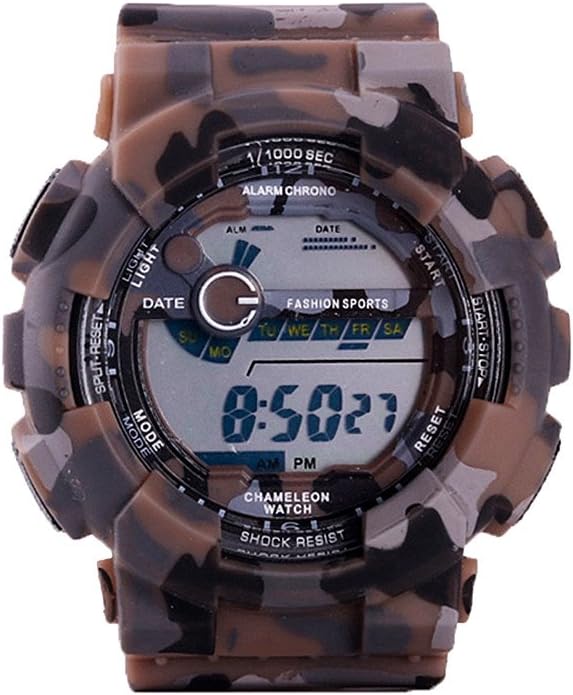 TAIXUN Kids Outdoor Sports Digatal Analog Dual Time TPU Band Electric Dress Wrist Watch Military Camouflage Led Waterproof Watch Coffee
