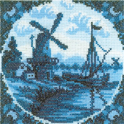 RTO Antique Dutch Tiles Windmill II Counted Cross Stitch Kit, 4-1/4 by 4-1/4-Inch