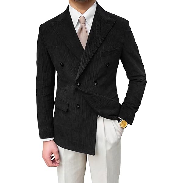 Apornipal Men's Vintage Corduroy Blazer Double Breasted Regular