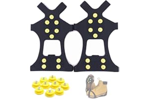 Aerexier Ice Cleats Snow Grips - Anti-Slip Crampons Traction Cleats Ice & Snow Grippers 10 Steel Studs for Women Men Kids’ Shoes and Boots (Extra 10 Studs)