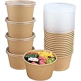 JAYEEY 30 oz Disposable Kraft paper bowls with lids, Food containers Soup Bowls Party Supplies Treat Bowls 40 Pack