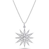 Starburst Pendant Necklace for Women with Round Cut Cubic Zirconia OR Lab Created Moissanite 0.40 Cttw In 14K Gold Plated Sterling Silver Jewelry Along With 18" Chain Gift For Her