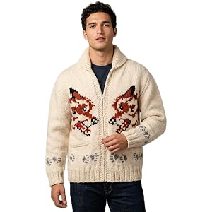 Men's Vintage Woodland Fox Knit Cardigan Retro Heritage Zip Sweater - Adventure Inspired Cabin Style Winter Outerwear