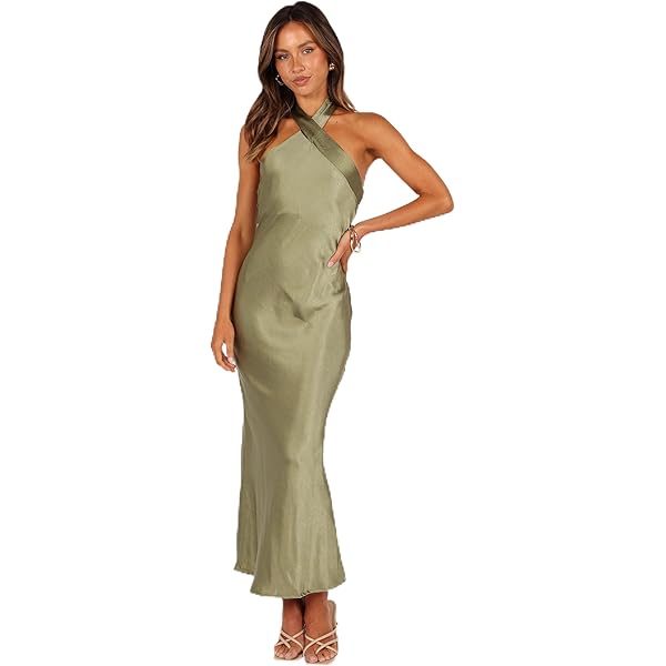 slim fit dress slacks Petal and Pup Women's Melody Plisse Halter Maxi Dress