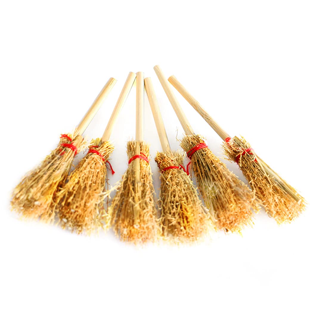 YHomU Doll Broom Mini Artificial 6PCS Wooden Fake Realistic Decorative
