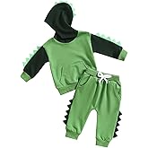 PUHHAPIEY Toddler Baby Boy Clothes Fall Winter Outfits Color Block Dinosaur Long Sleeve Hoodies Sweatshirt & Jogger Pants