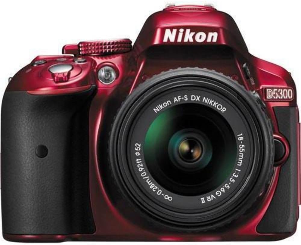 Nikon D5300 24.2 MP CMOS Digital SLR Camera with 18-55mm f/3.5-5.6G ED VR II Auto Focus-S DX NIKKOR Zoom Lens (Red) - (Renewed)