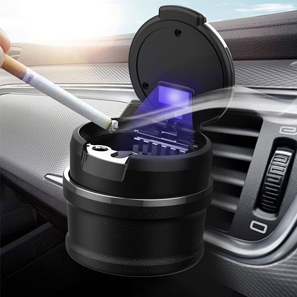 Posacenere Auto Portatile Con LED Blu E Bussola – Senza Fumo – In ABS E Acciaio – Si Adatta A Portabicchieri E Presa D'Aria - 2