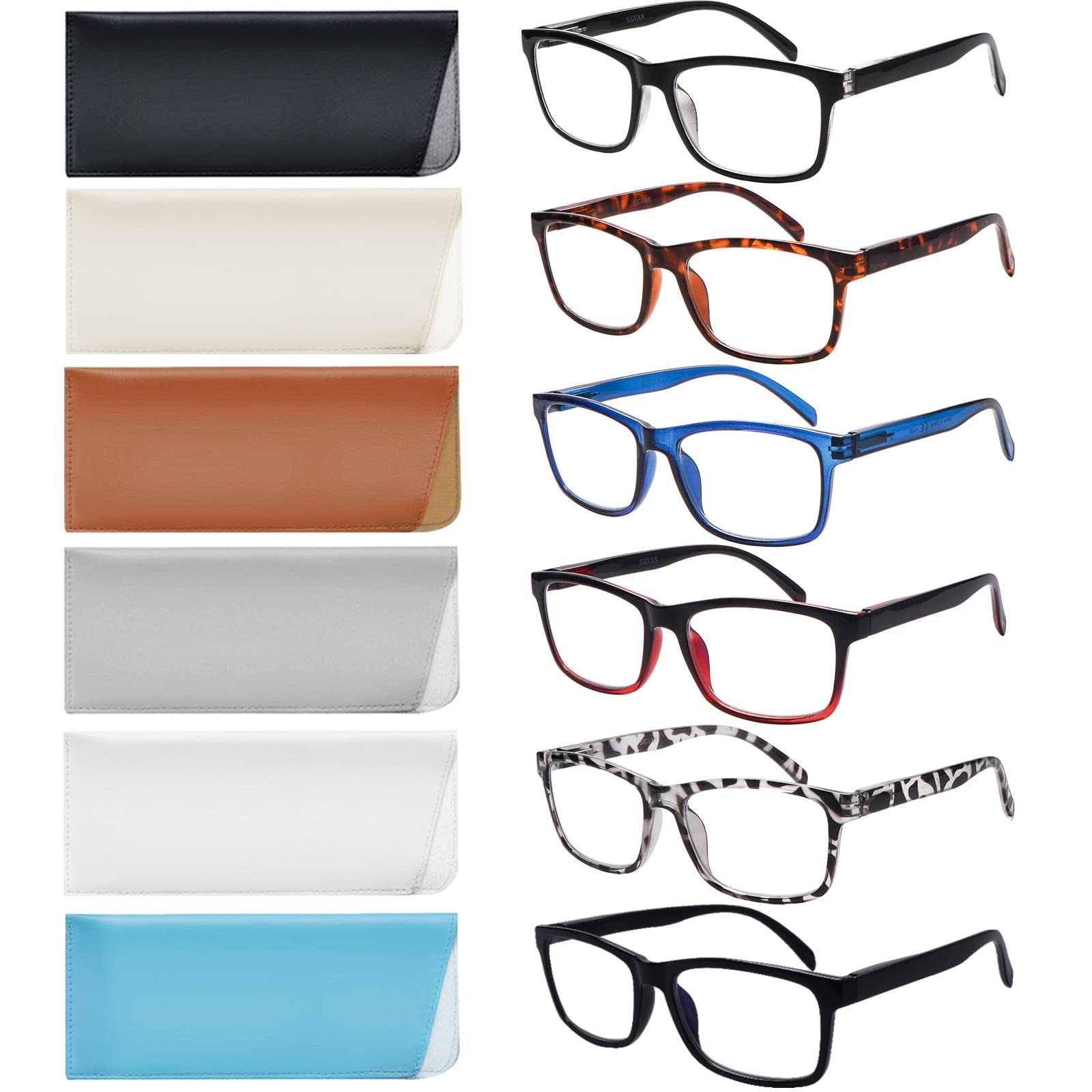 Photo 1 of SIGVAN 6 Pack Reading Glasses for Women Men Blue Light Blocking,Spring Hinge Anti Eyestrain/Glare Computer Readers (6 Mix, 3.50)