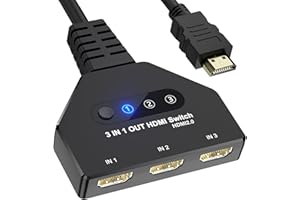 AUKOKIOULA HDMI Switch 3 in 1 Out, 4K@60hz HDMI Splitter, 3 Way HDMI Switcher Supports Full HDCP2.2 1080P 3D Compatible with Roku Fire TV Stick HDTV PS4/PS5 Xbox One Chromecast, Compatible with Mac/Win/Linux