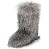 ZSGYCHCY Women's Faux Fur Boots Winter Fuzzy Fluffy Warm Furry Snow Boots Flat Shoes
