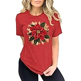 Christmas Shirts for Women Cute Floral Tops Holiday Graphic Tees