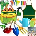 Kids Garden Tools Set Includes Rake, Shovel, Trowel, Apron Gloves Watering Can and Tote Bag, Children Hat, Spray Bottle, Toddler Gardening Tools Best Outdoor Toys Gift for Boys and Girls