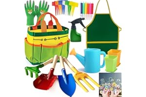 IELEK Kids Garden Tools Set Includes Rake, Shovel, Trowel, Apron Gloves Watering Can and Tote Bag, Children Hat, Spray Bottle, Toddler Gardening Tools Best Outdoor Toys Gift for Boys and Girls