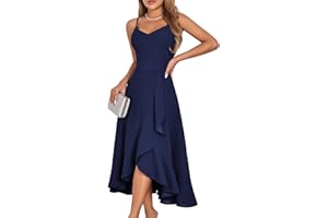 DRESSTELLS Women's Cocktail Party Dress, Formal Wedding Guest High Low Dress, Fit Flare Holiday Prom Dress