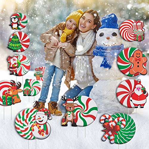 12 PCS Christmas Decorations Outdoor Yard Signs, Candy Xmas Holiday Lawn Garden Decorations,Waterproof Double Side Print for Pathway Walkway Holiday Decor (Style1)