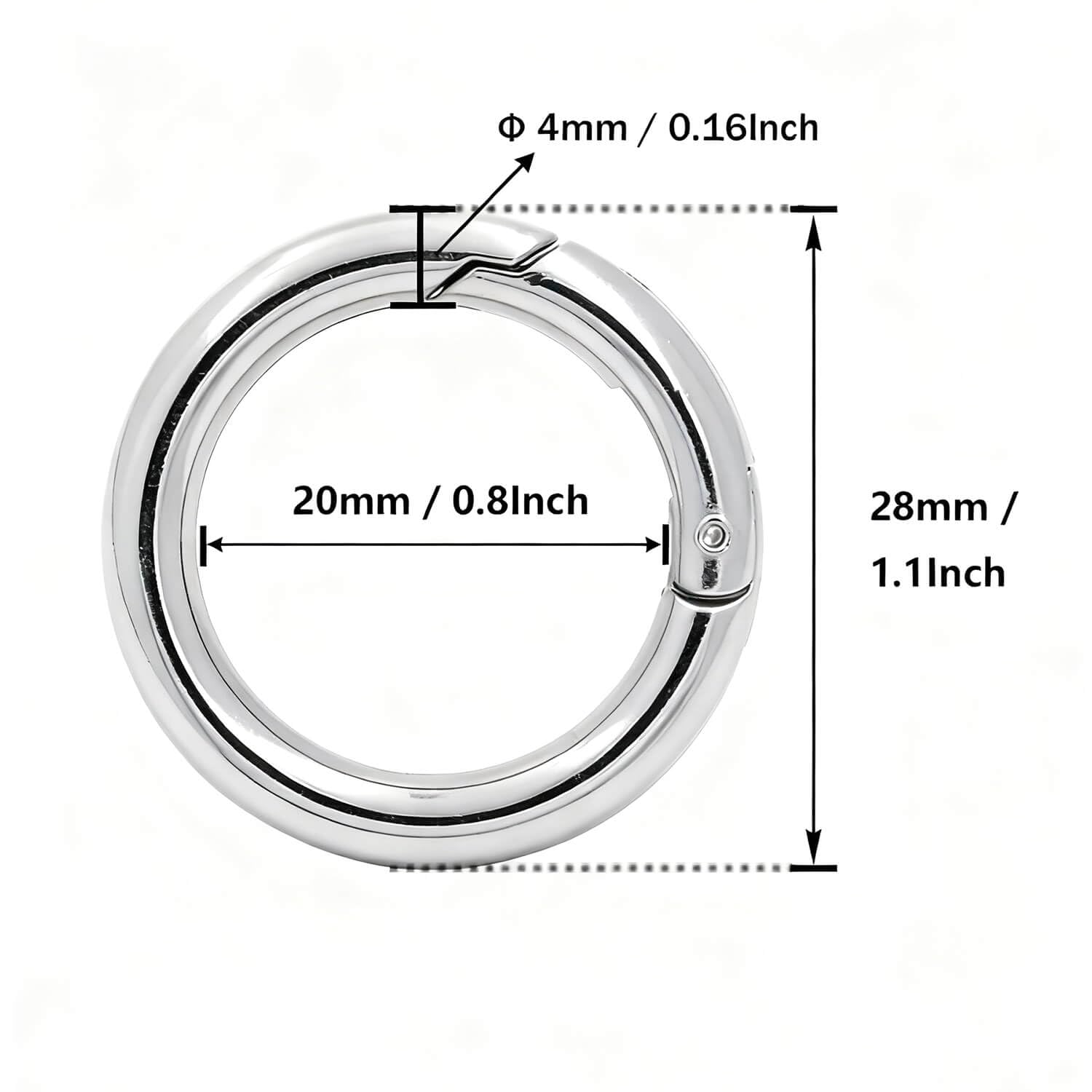 BIKICOCO 3/4'' Round Spring Gate O-Ring Clasp Push Snap Hook Belt Hardware Loop, for Keychains, Keys, Silver - 20 Pcs