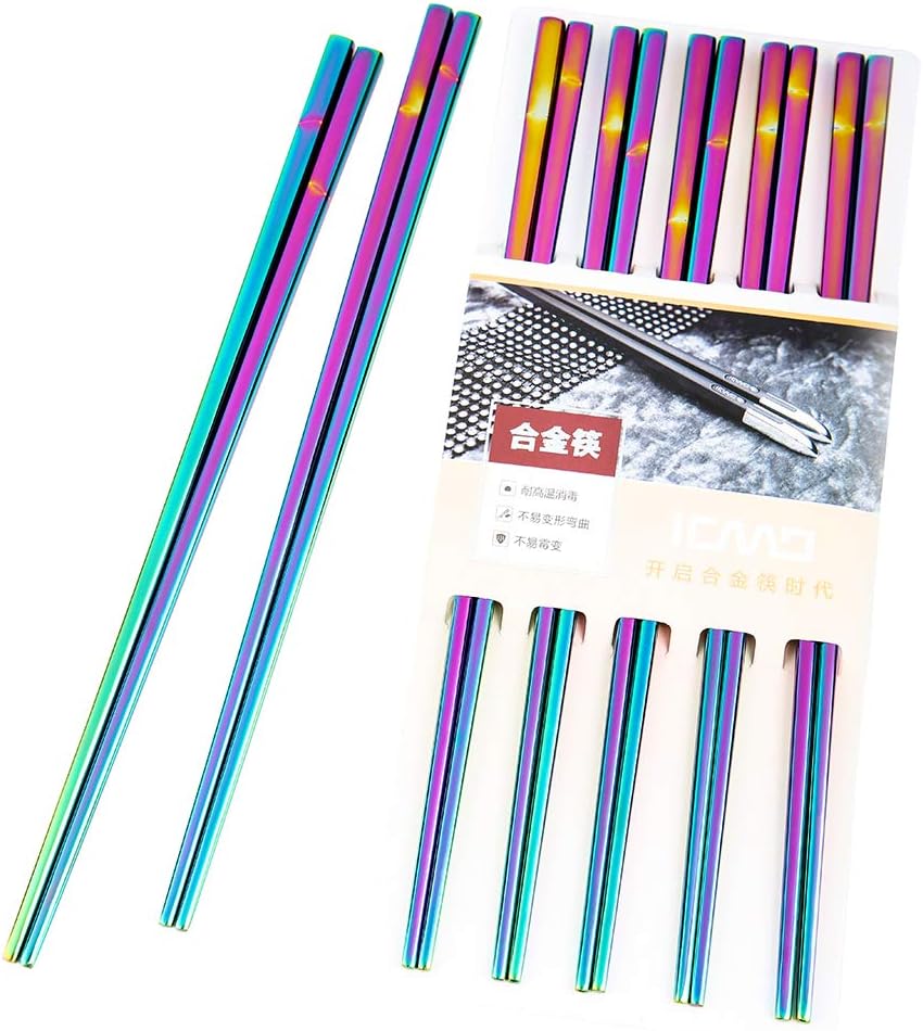 Ryncoco Stainless Steel Chopsticks Series-Reusable Multicolor Lightweight 304 Stainless Steel Chopsticks Metal Chopsticks Gift Set