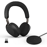 Jabra Evolve3 75 On-Ear Wireless Bluetooth Headset with Microphone, Black | Headset for work with Charging Base, USB-A, AI Calls, Advanced ANC, 22h Battery, Works with Online Meeting Apps