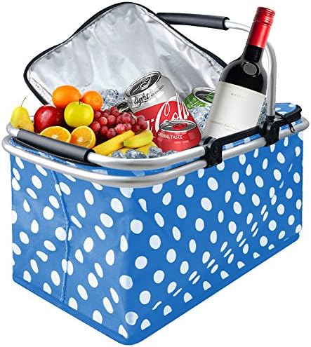 Vkaiy Cooler Bag, 30L Lunch Bag Box, Folding Insulated Picnic Bag for Grocery, Shopping, Camping, BBQ, Outdoor (Blue)